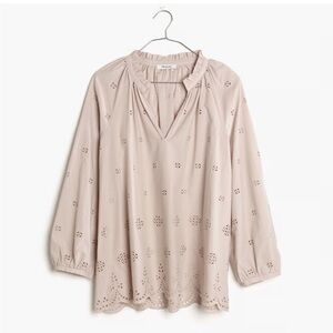 Madewell Eyelet Embroidered Blouse Top S Pink Mauve Scallop Hem Boho Peasant